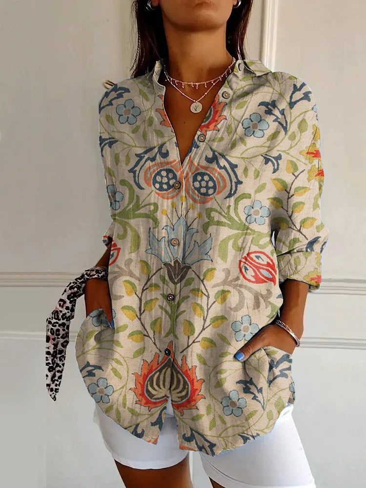 Long Style Long Sleeve Pattern Printed Shirt For Women - YJ4965MC / 3XL - Shirt