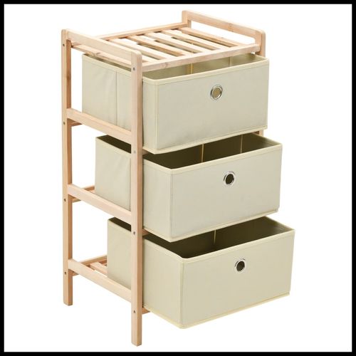 vidaXL Storage Racks with 3 Fabric Baskets 2 pcs Beige Cedar Wood