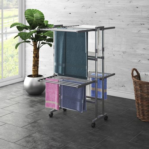 vidaXL 3-Tier Laundry Drying Rack with Wheels Silver 60x70x129 cm