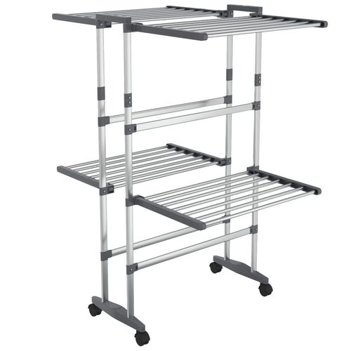 vidaXL 3-Tier Laundry Drying Rack with Wheels Silver 60x70x129 cm