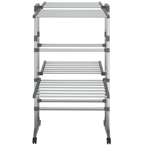 vidaXL 3-Tier Laundry Drying Rack with Wheels Silver 60x70x129 cm