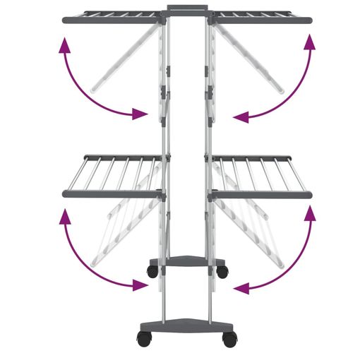 vidaXL 3-Tier Laundry Drying Rack with Wheels Silver 60x70x129 cm