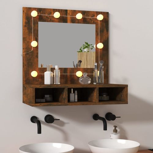 vidaXL Mirror Cabinet with LED Black 60x31.5x62 cm - smoked oak