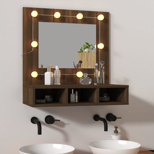 vidaXL Mirror Cabinet with LED Black 60x31.5x62 cm - brown oak