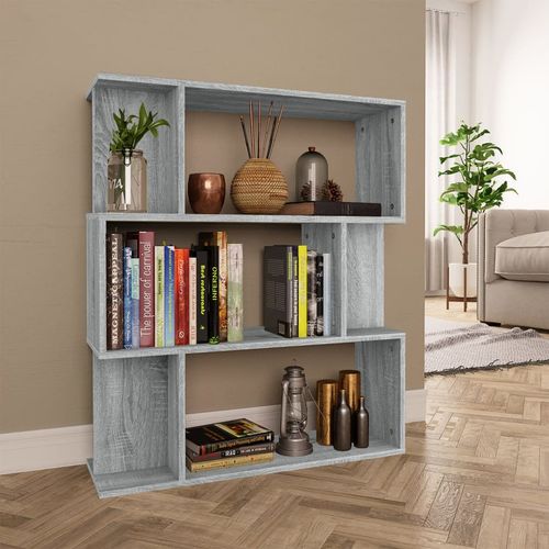 vidaXL Book Cabinet/Room Divider Smoked Oak 80x24x96cm Engineered Wood - grey sonoma