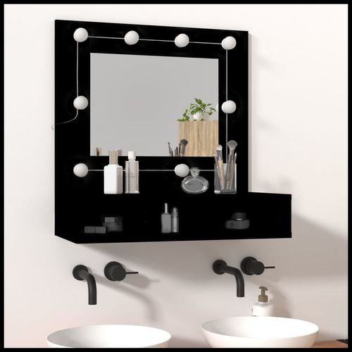 vidaXL Mirror Cabinet with LED Black 60x31.5x62 cm