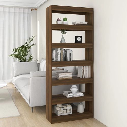 vidaXL Book Cabinet/Room Divider Smoked Oak 80x30x198 cm Engineered Wood - brown oak