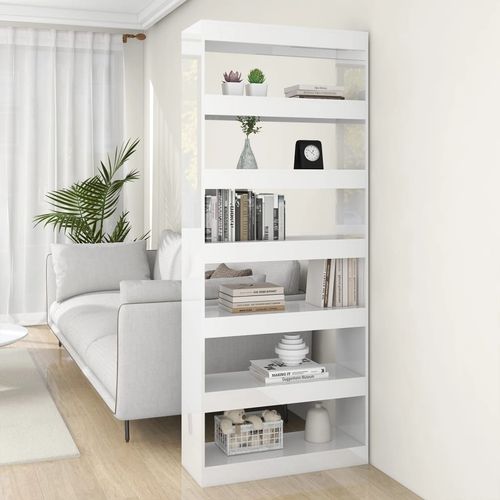 vidaXL Book Cabinet/Room Divider Smoked Oak 80x30x198 cm Engineered Wood - high gloss white