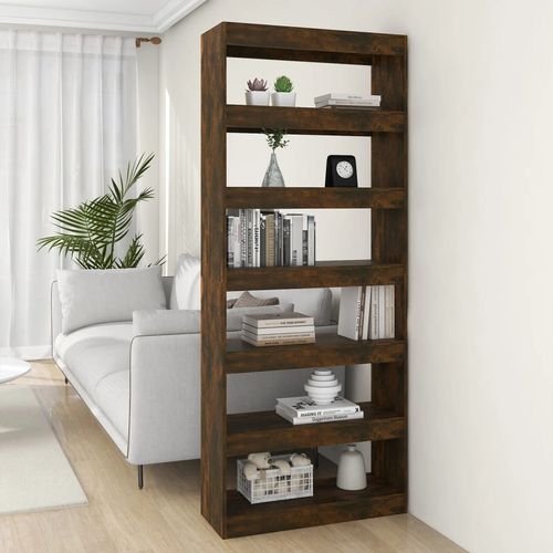 vidaXL Book Cabinet/Room Divider Smoked Oak 80x30x198 cm Engineered Wood - smoked oak