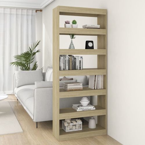 vidaXL Book Cabinet/Room Divider Smoked Oak 80x30x198 cm Engineered Wood - sonoma oak