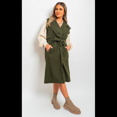 Longline Sleeveless Wide Lapel Waist Tie Jacket
