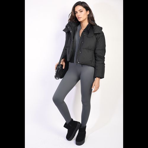 Hooded Puffer Jacket with Snap and Zip Closure