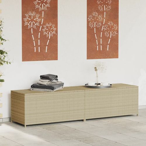 vidaXL Garden Storage Box Poly Rattan 200x50x60 cm Black - mix beige / 200 x 50 x 58 cm