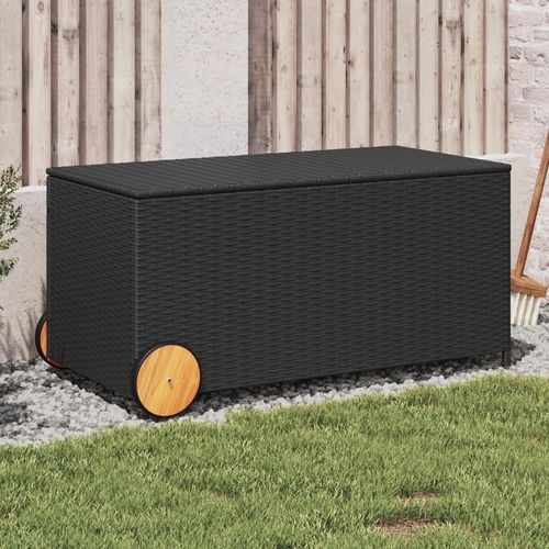 vidaXL Garden Storage Box Poly Rattan 200x50x60 cm Black - black / 107 x 55 x 50/53 cm