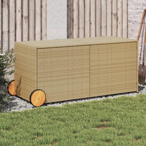 vidaXL Garden Storage Box Poly Rattan 200x50x60 cm Black - mix beige / 127 x 55 x 56/59.5 cm