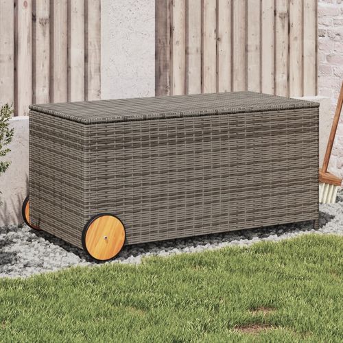 vidaXL Garden Storage Box Poly Rattan 200x50x60 cm Black - grey / 107 x 55 x 50/53 cm