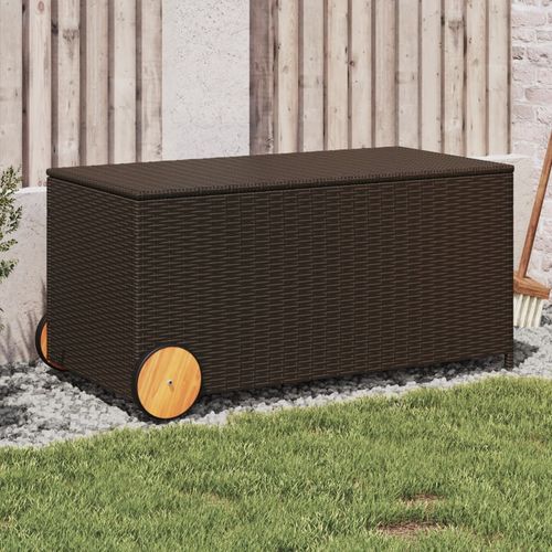 vidaXL Garden Storage Box Poly Rattan 200x50x60 cm Black - brown / 107 x 55 x 50/53 cm