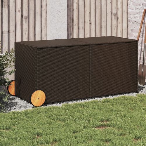 vidaXL Garden Storage Box Poly Rattan 200x50x60 cm Black - brown / 127 x 55 x 56/59.5 cm