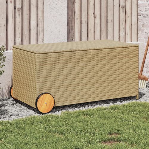 vidaXL Garden Storage Box Poly Rattan 200x50x60 cm Black - mix beige / 107 x 55 x 50/53 cm