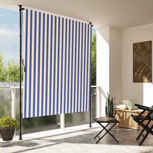vidaXL Outdoor Roller Blind Blue and White 100x270 cm Fabric&Steel - blue / 150 x 270 cm