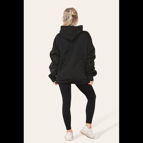 Oversized Ruched Sleeves Hoodie With Satin Ribbon with High Waist High Rise Seamless Ribbed Legging Set