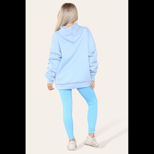 Oversized Ruched Sleeves Hoodie With Satin Ribbon with High Waist High Rise Seamless Ribbed Legging Set