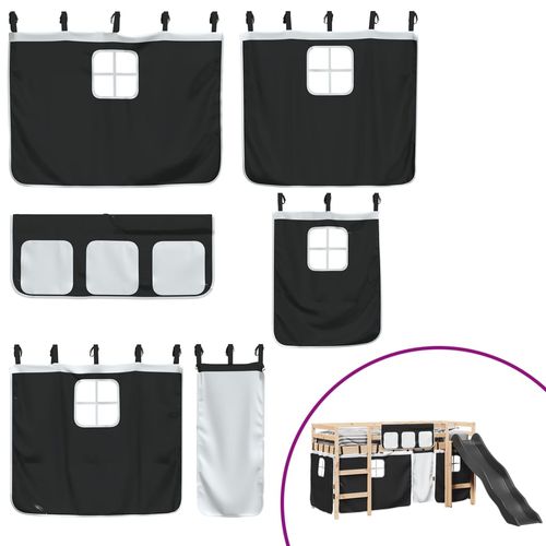 vidaXL Kids’ Loft Bed with Curtains White&Black 80x200 cm Solid Wood Pine