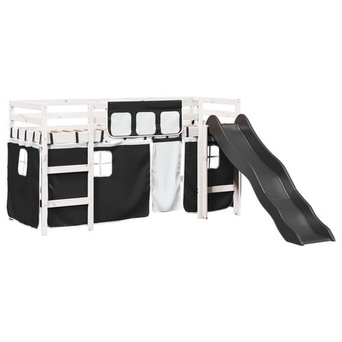 vidaXL Kids’ Loft Bed with Curtains White&Black 80x200 cm Solid Wood Pine