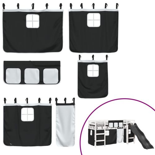 vidaXL Kids’ Loft Bed with Curtains White&Black 80x200 cm Solid Wood Pine