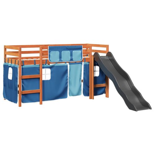 vidaXL Kids’ Loft Bed with Curtains White&Black 80x200 cm Solid Wood Pine