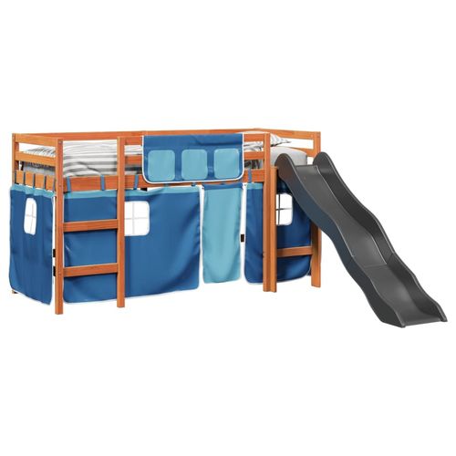 vidaXL Kids’ Loft Bed with Curtains White&Black 80x200 cm Solid Wood Pine
