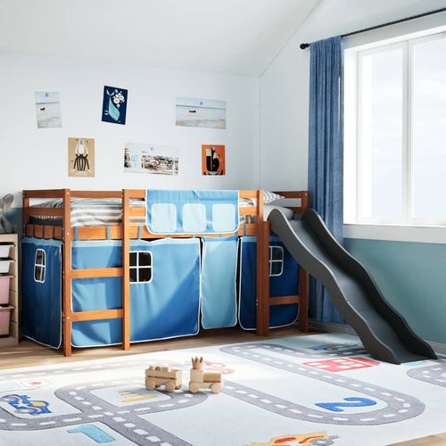 vidaXL Kids’ Loft Bed with Curtains White&Black 80x200 cm Solid Wood Pine