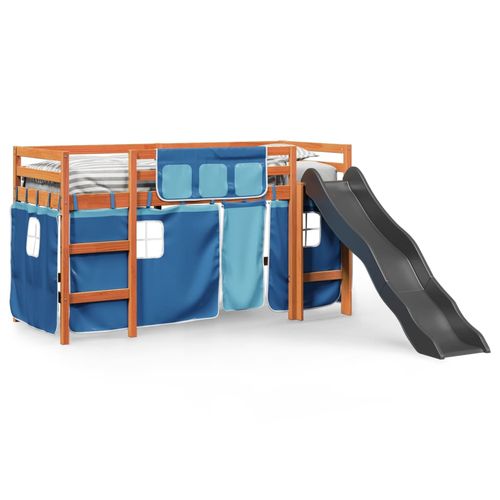 vidaXL Kids’ Loft Bed with Curtains White&Black 80x200 cm Solid Wood Pine