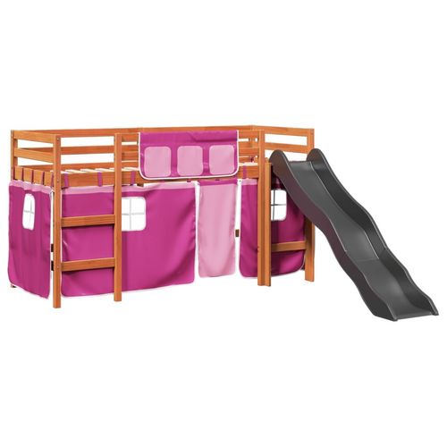 vidaXL Kids’ Loft Bed with Curtains White&Black 80x200 cm Solid Wood Pine