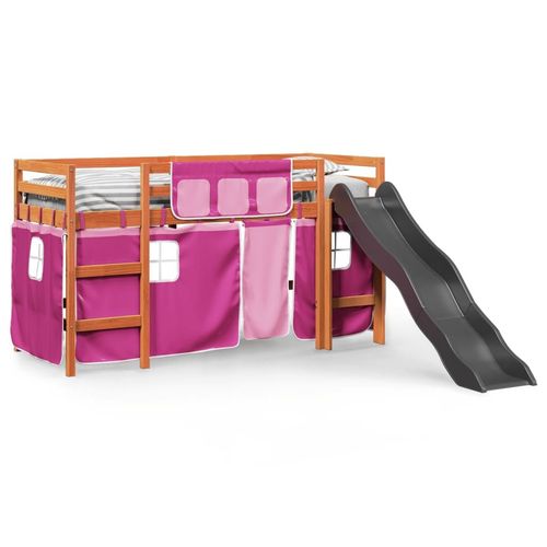 vidaXL Kids’ Loft Bed with Curtains White&Black 80x200 cm Solid Wood Pine