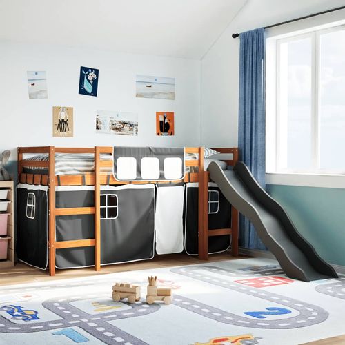 vidaXL Kids’ Loft Bed with Curtains White&Black 80x200 cm Solid Wood Pine