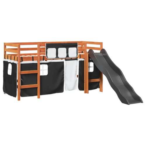 vidaXL Kids’ Loft Bed with Curtains White&Black 80x200 cm Solid Wood Pine