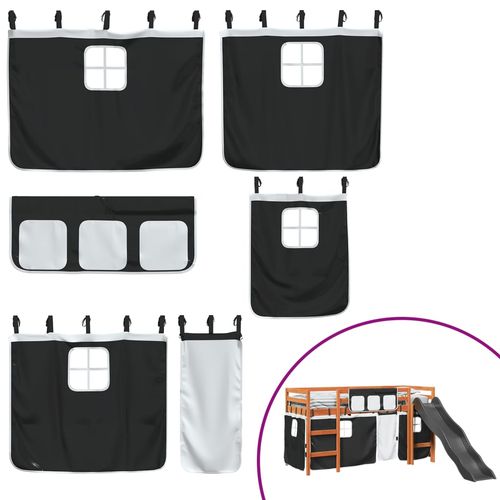 vidaXL Kids’ Loft Bed with Curtains White&Black 80x200 cm Solid Wood Pine