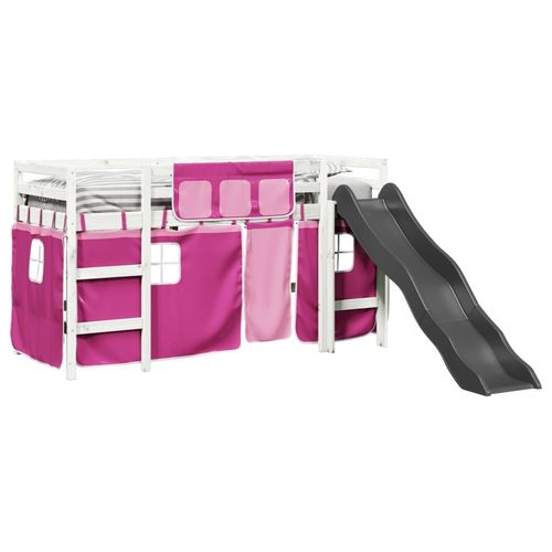 vidaXL Kids’ Loft Bed with Curtains White&Black 80x200 cm Solid Wood Pine