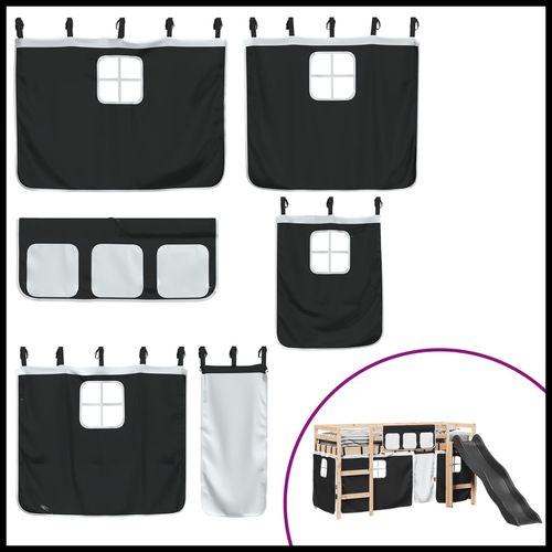 vidaXL Kids’ Loft Bed with Curtains White&Black 80x200 cm Solid Wood Pine