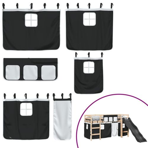 vidaXL Kids’ Loft Bed with Curtains White&Black 80x200 cm Solid Wood Pine