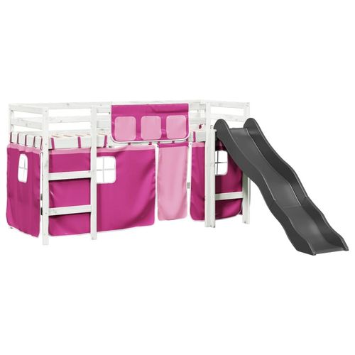 vidaXL Kids’ Loft Bed with Curtains White&Black 80x200 cm Solid Wood Pine