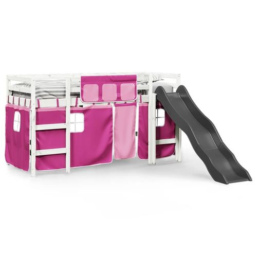 vidaXL Kids’ Loft Bed with Curtains White&Black 80x200 cm Solid Wood Pine