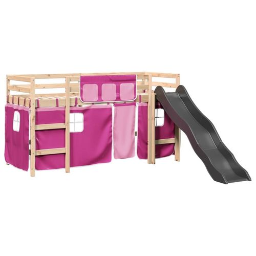 vidaXL Kids’ Loft Bed with Curtains White&Black 80x200 cm Solid Wood Pine