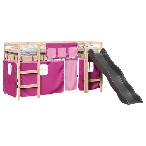vidaXL Kids’ Loft Bed with Curtains White&Black 80x200 cm Solid Wood Pine