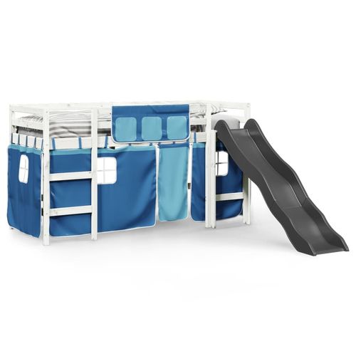 vidaXL Kids’ Loft Bed with Curtains White&Black 80x200 cm Solid Wood Pine