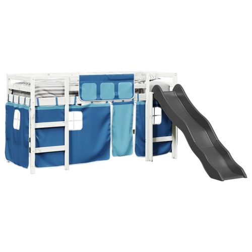 vidaXL Kids’ Loft Bed with Curtains White&Black 80x200 cm Solid Wood Pine