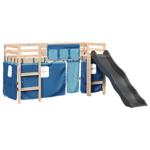 vidaXL Kids’ Loft Bed with Curtains White&Black 80x200 cm Solid Wood Pine