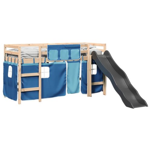 vidaXL Kids’ Loft Bed with Curtains White&Black 80x200 cm Solid Wood Pine