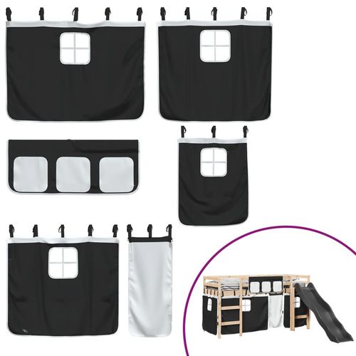 vidaXL Kids’ Loft Bed with Curtains White&Black 80x200 cm Solid Wood Pine